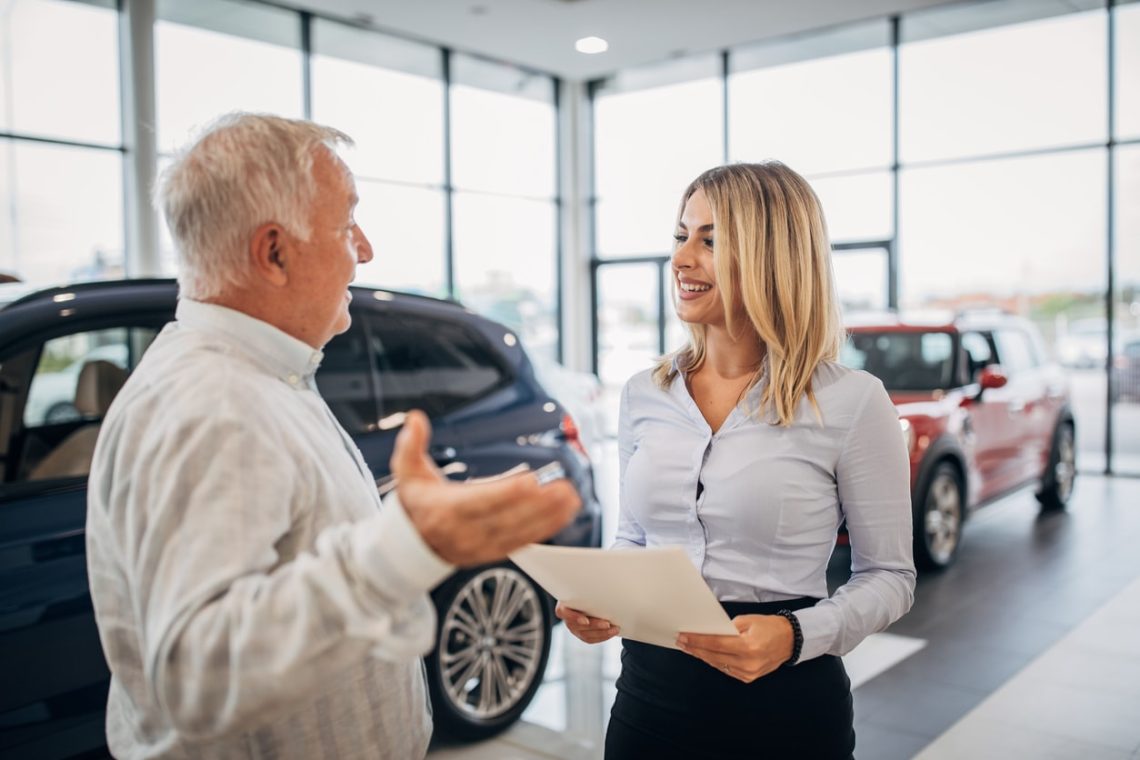 Older man getting prequalified for an automobile loan