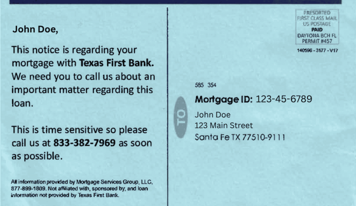 Mortgage Postcard Scam
